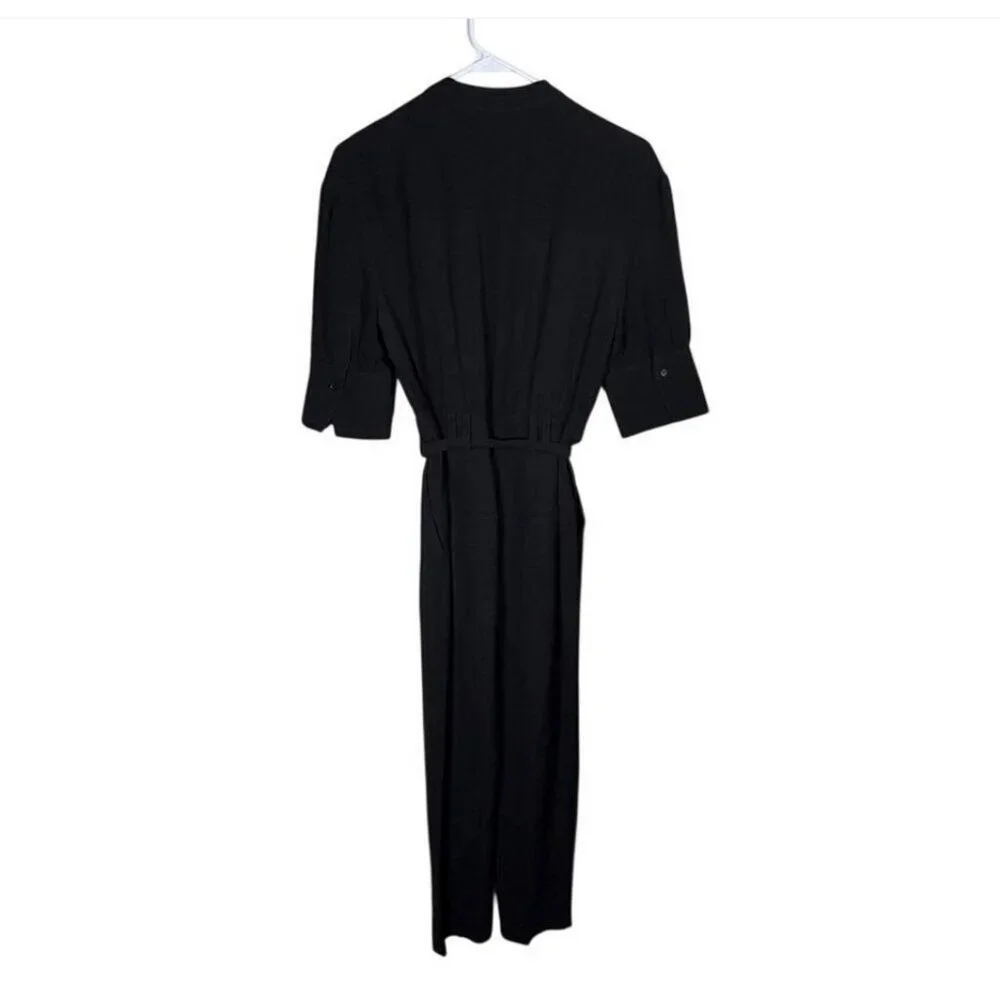 REISS Black Wide Leg Jumpsuit Belted Mock Neck Tailored Size US 2 - Picture 2 of 8